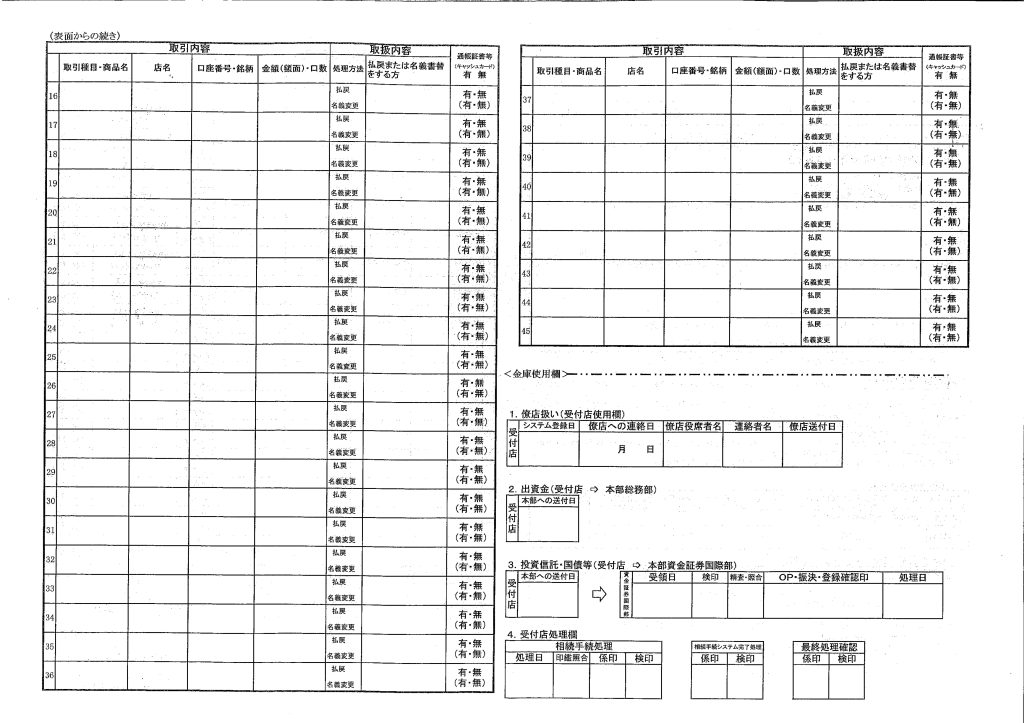 長野信用金庫の相続手続依頼書のサンプル画像2