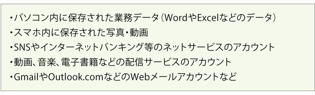 デジタル遺品の項目表