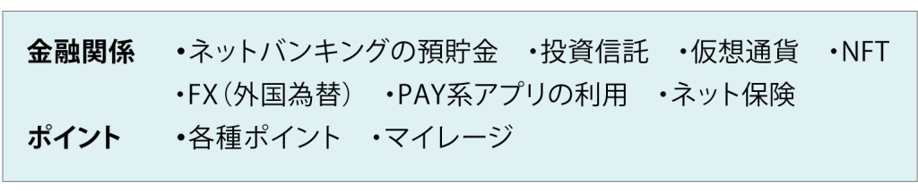 デジタル資産の項目表