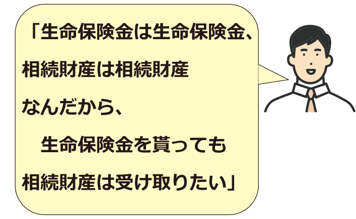 「生命保険金は整形保険金、相続財産は相続財産なんだから、生命保険金をもらっても相続財産は受け取りたい」と発言する次男の図