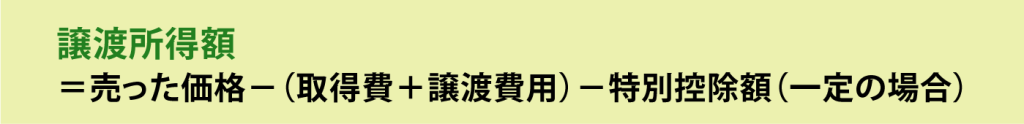 譲渡所得額＝売った価格（取得費＋譲渡費用）-特別控除額（一定の場合）